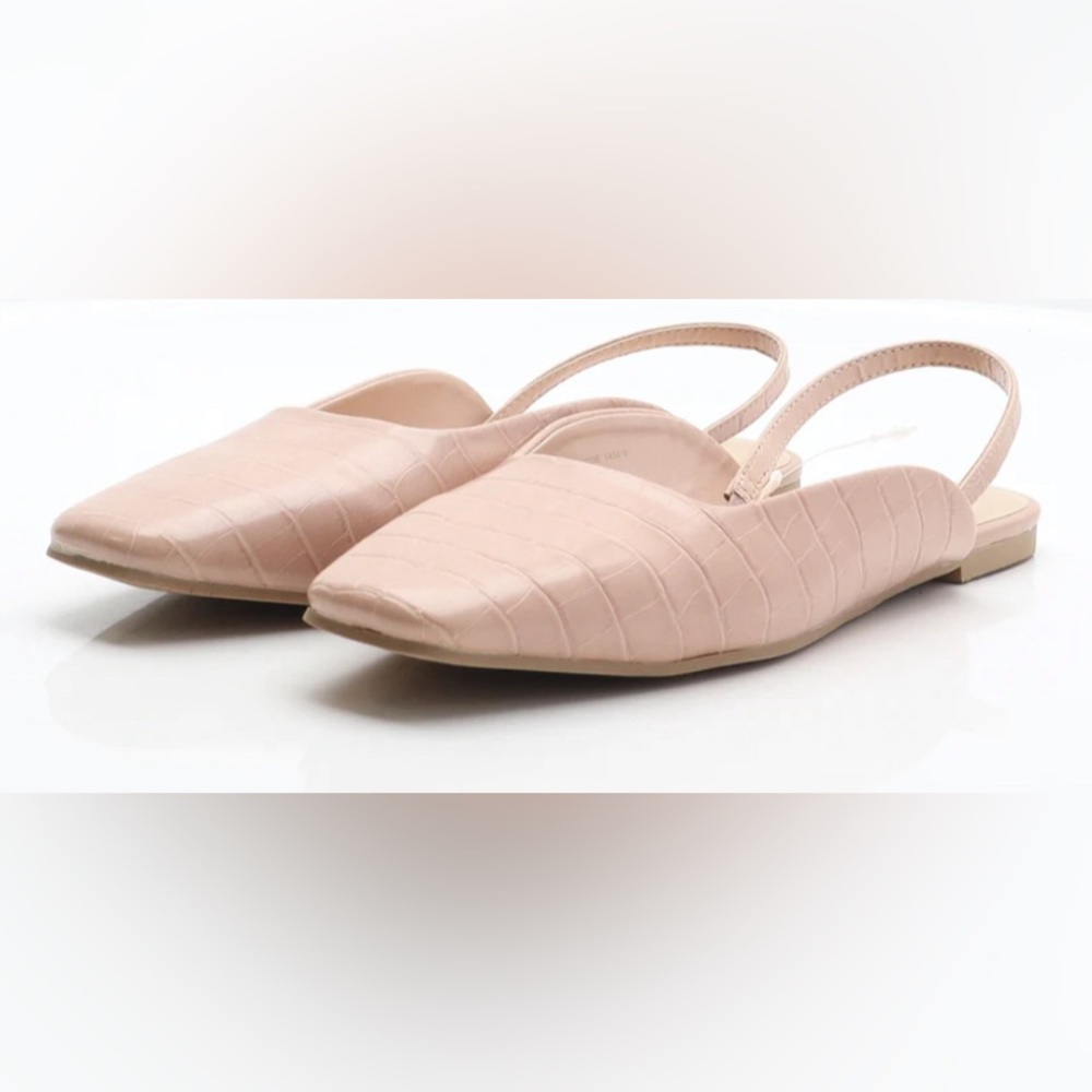 Womens Pink Animal Print Synthetic Slingback Flat